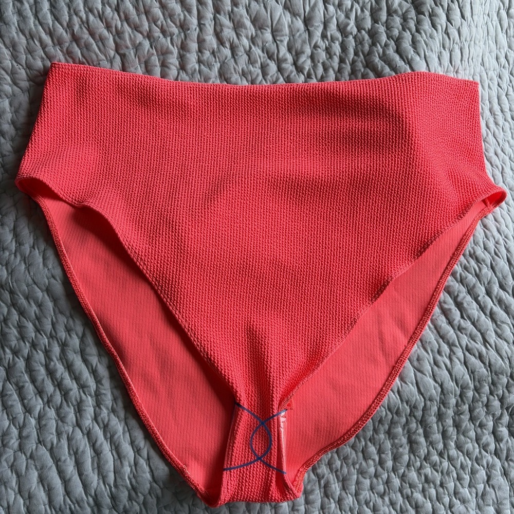 ASOS Design High Waisted Bikini‎ Bottom Womens Size XXL Coral Crinkle Textured